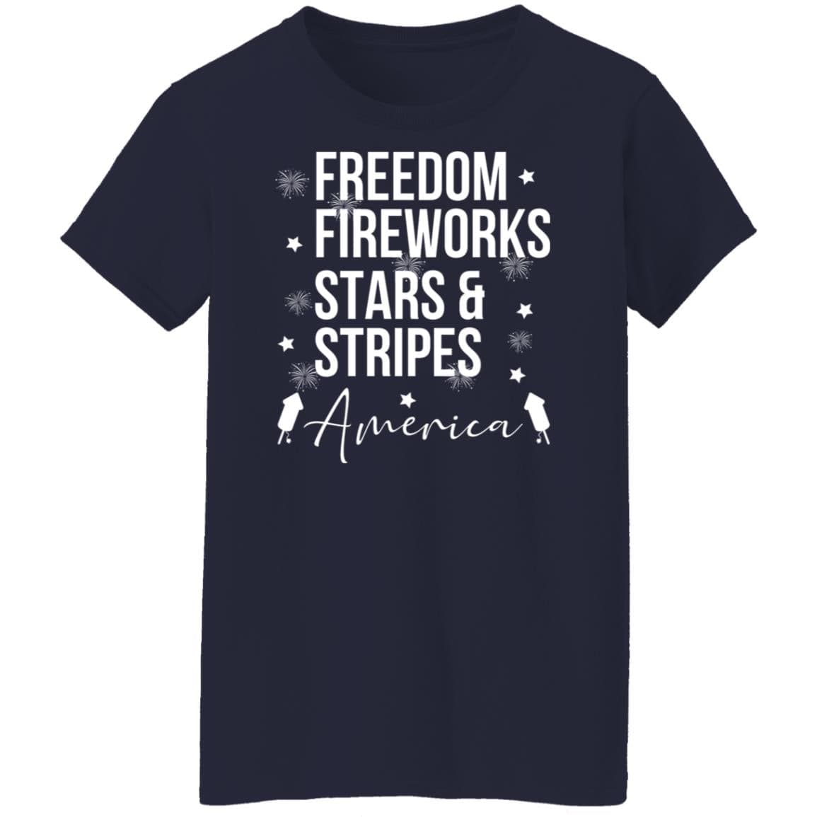 GeckoCustom Freedom Fireworks Stars And Stripes 4th of July Shirt Women T-Shirt / Navy / S