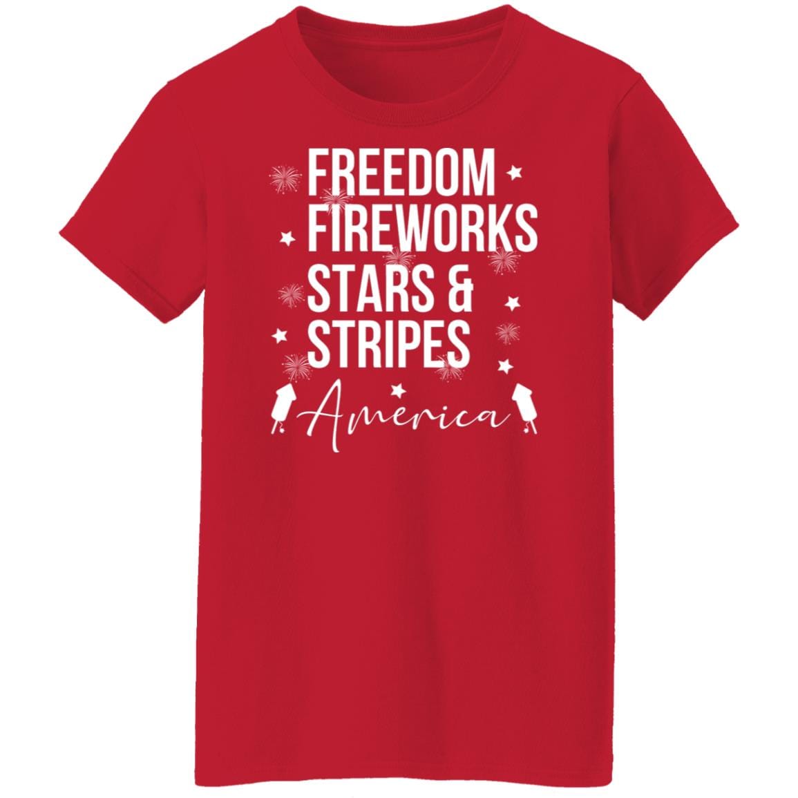 GeckoCustom Freedom Fireworks Stars And Stripes 4th of July Shirt Women T-Shirt / Red / S
