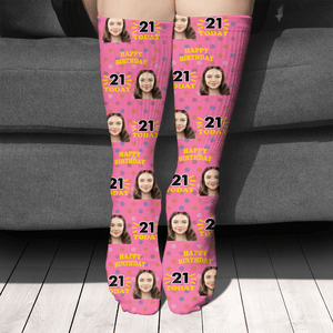 GeckoCustom Gift For Birthday, Custom Photo And Age Socks, Personalized Gift For Family SG02 Pack1