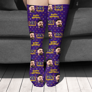 GeckoCustom Gift For Birthday, Custom Photo And Age Socks, Personalized Gift For Family SG02