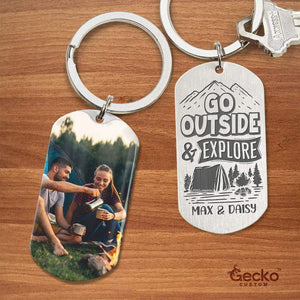 GeckoCustom Go Outside & Explore Camping Metal Keychain HN590