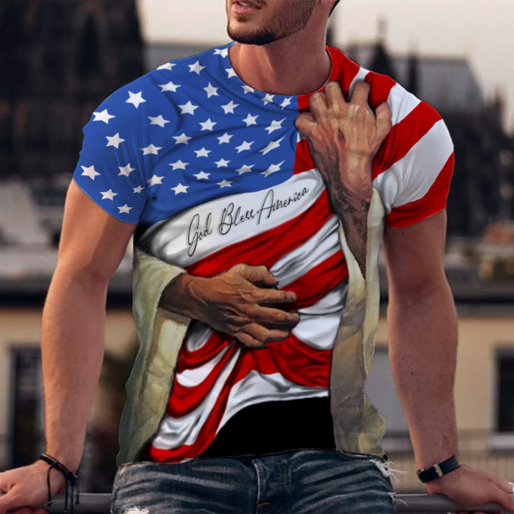 GeckoCustom God Bless America, God Hugs Shirt, HN590 Basic Tee / S