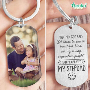 GeckoCustom God Created My Step Father Metal Keychain HN590 No Gift box / 1.77" x 1.06"