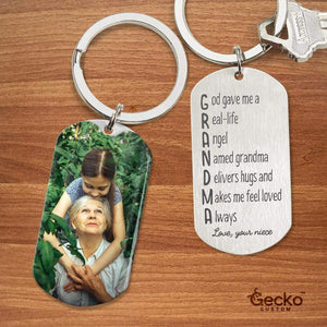 GeckoCustom God Give Me A Real-life Angel Named Grandma Family Metal Keychain HN590