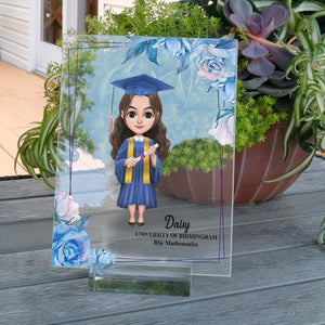 GeckoCustom Graduation Chibi Clipart Acrylic Plaque and Stand Vertical 8” x 10”, Graduation Gift HN590