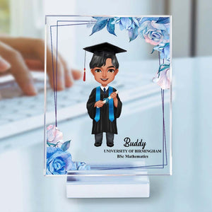 GeckoCustom Graduation Chibi Clipart Acrylic Plaque and Stand Vertical 8” x 10”, Graduation Gift HN590