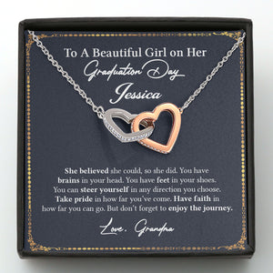 GeckoCustom Graduation Day Personalized Message Card Necklace C192 Interlocking Hearts