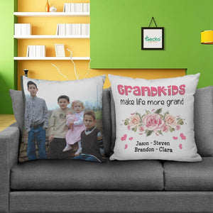 GeckoCustom Grandkids Make Life Grand Grandma Family Throw Pillow HN590