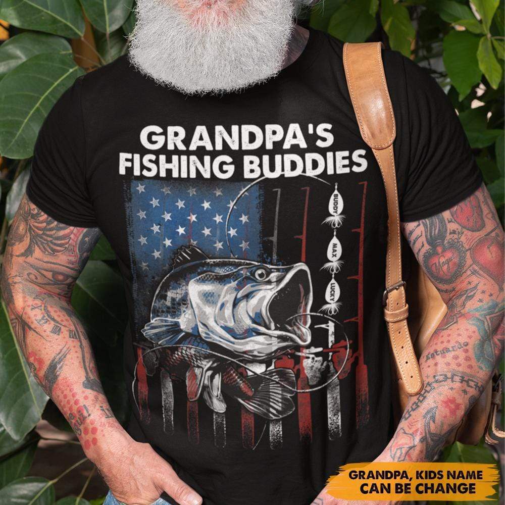 GeckoCustom Grandpa, Papa's Fishing Buddies Flag, Custom Kids Name Tshirt HN590