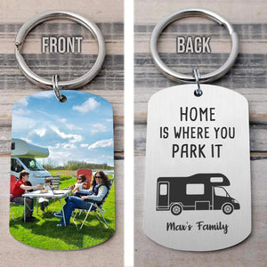 GeckoCustom Happy Camper Camping Metal Keychain, Photo Keyring, Camping Gift HN590