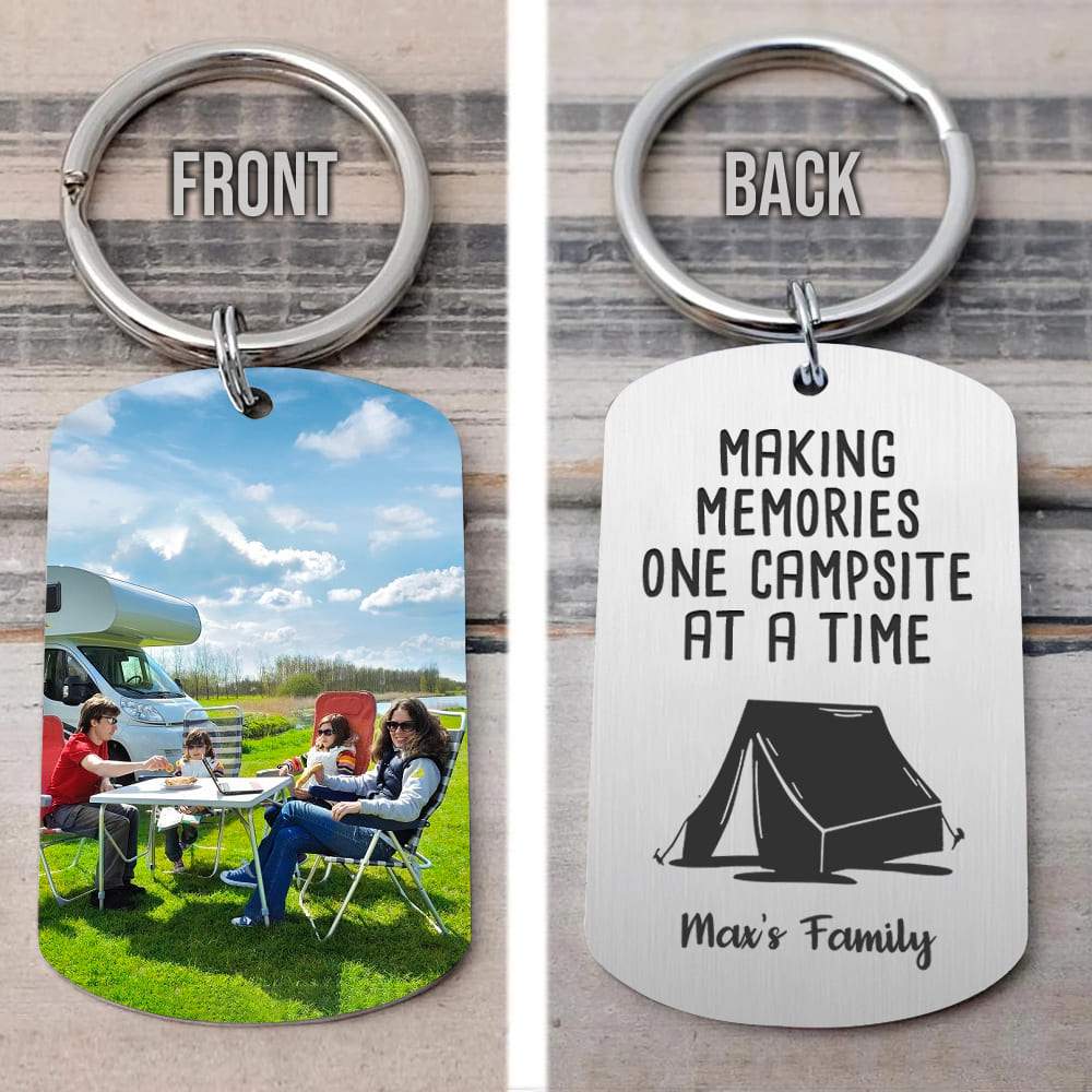 GeckoCustom Happy Camper Camping Metal Keychain, Photo Keyring, Camping Gift HN590