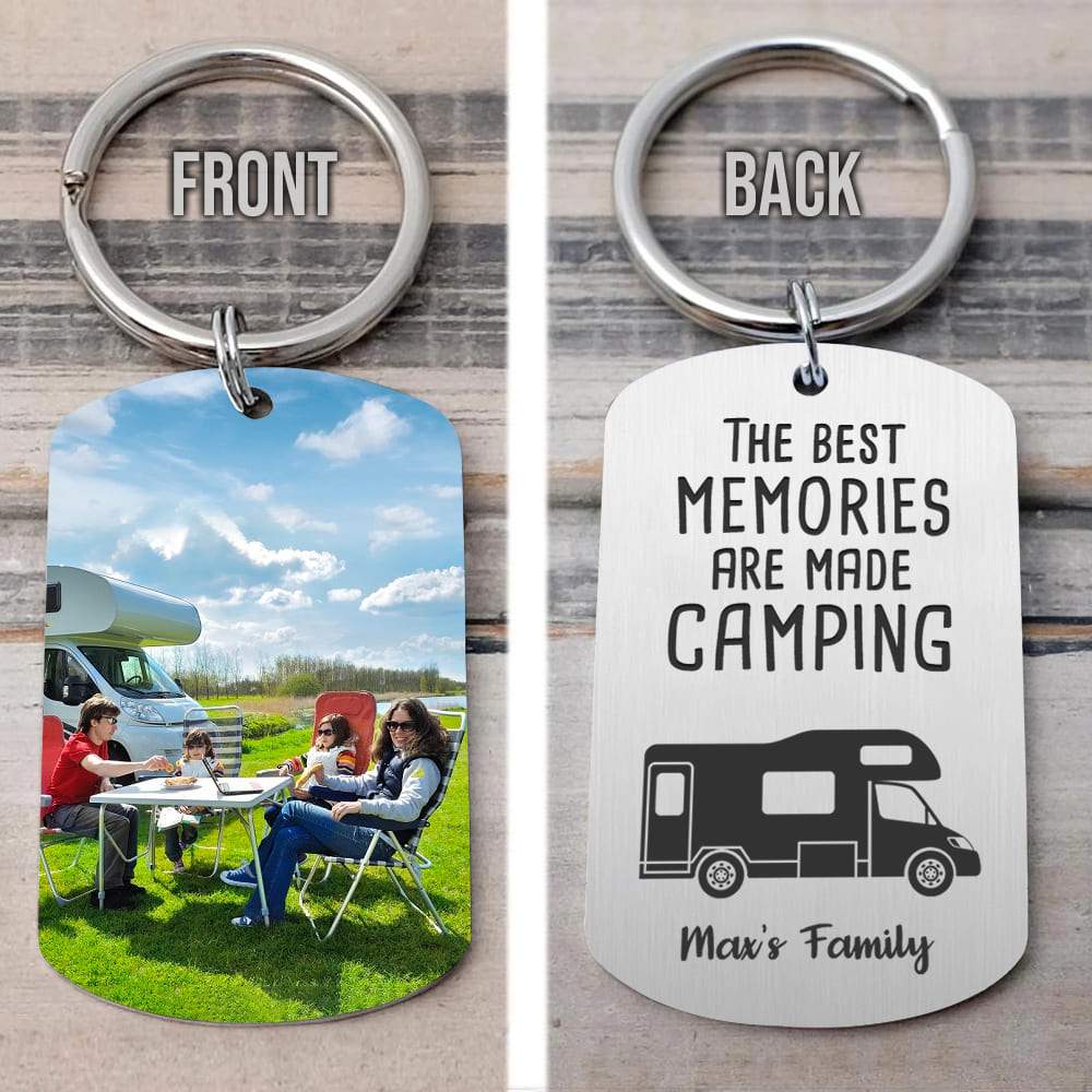 GeckoCustom Happy Camper Camping Metal Keychain, Photo Keyring, Camping Gift HN590