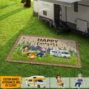 GeckoCustom Happy Campers Chibi Couple Camping Patio Rug, Patio Mat HN590 2.5'x4.6' (30x55 inch)