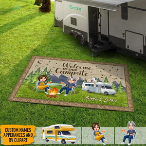 GeckoCustom Happy Campers Chibi Couple Camping Patio Rug, Patio Mat HN590