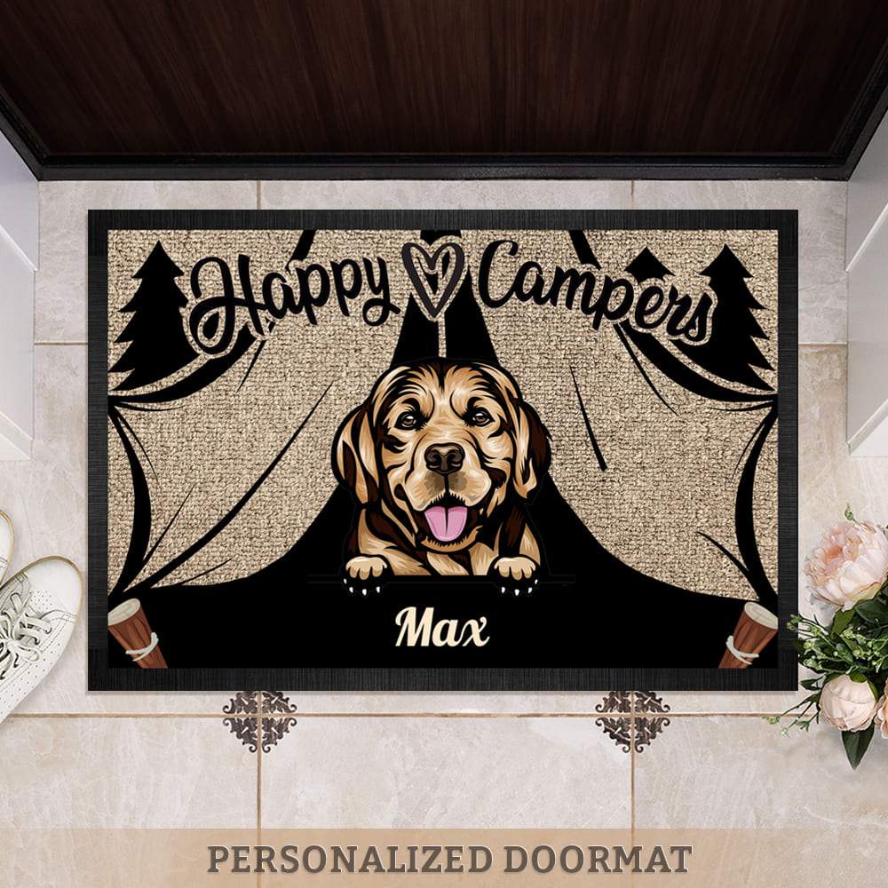 GeckoCustom Happy Campers Doormat, Dog Lover Gift, Camping Gift HN590