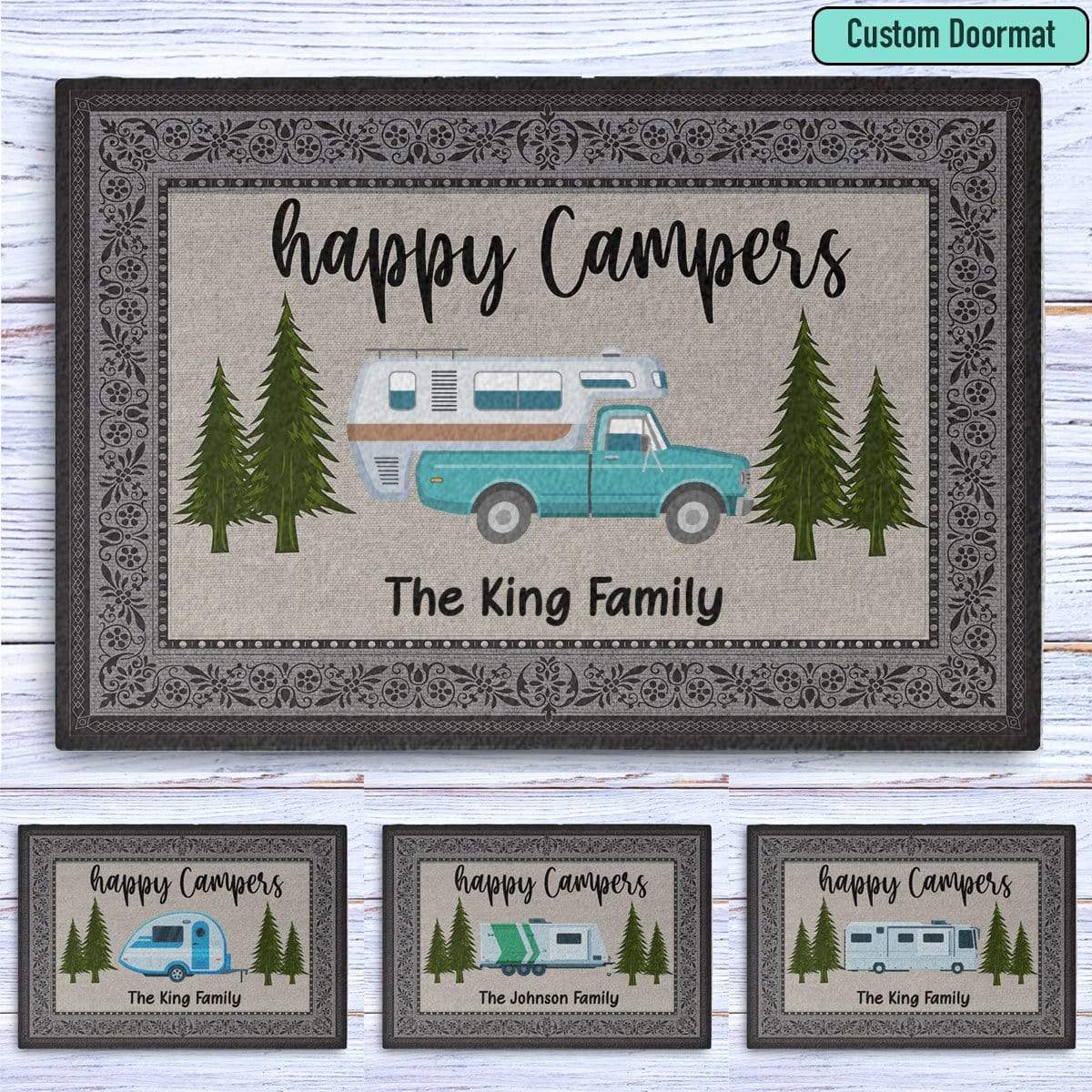 GeckoCustom Happy Campers Personalized Camping Doormat