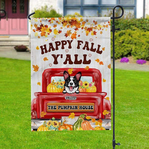 GeckoCustom Happy Fall Y’All Dog Garden Flag, Dog Lover Gift, Red Truck Garden Flag HN590