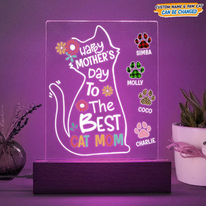 GeckoCustom Happy Mother's Day To The Best Cat Mom Acrylic Plaque With LED Night Light N304 Acrylic / 7.9"x4.5"