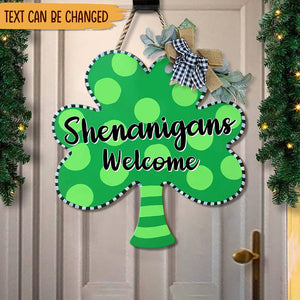 GeckoCustom Happy St. Patrick's Day Wooden Door Sign, Shamrock Wreath HN590