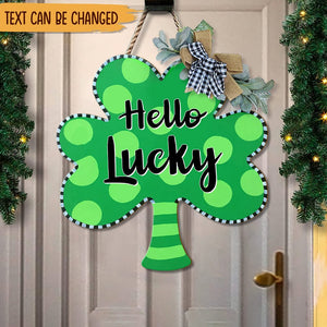 GeckoCustom Happy St. Patrick's Day Wooden Door Sign, Shamrock Wreath HN590