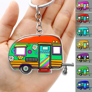 GeckoCustom Hippie Caravan Dog Acrylic Keychain, Dog Lover Gift, Camping Gift HN590