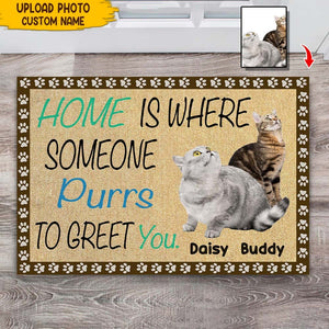 GeckoCustom Home Is Where Someone Purrs To Greet You Dog Doormat T286 HN590