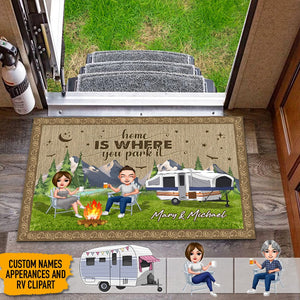 GeckoCustom Home Is Where You Park It Camping Doormat K228 HN590