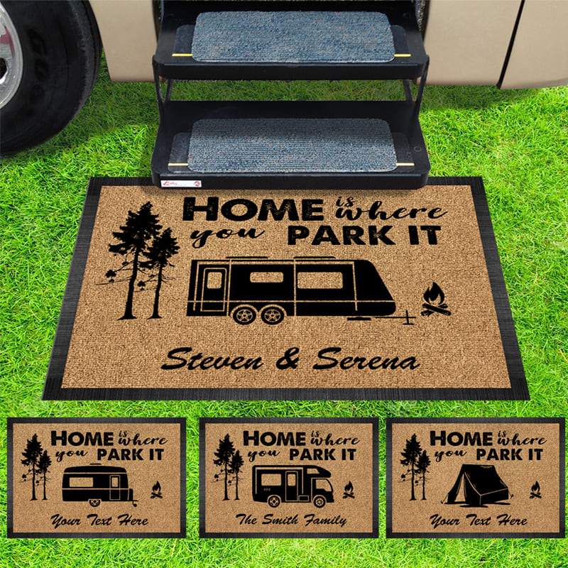 GeckoCustom Home Is Where You Park It Doormat, Outdoor Mat RV Camper, Camping Gift, HN590