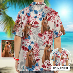 GeckoCustom Horse American Flag Hawaiian Shirt, Upload Photo T368 HN590