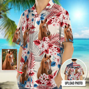 GeckoCustom Horse American Flag Hawaiian Shirt, Upload Photo T368 HN590