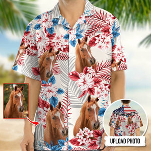 GeckoCustom Horse American Flag Hawaiian Shirt, Upload Photo T368 HN590