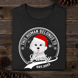 GeckoCustom Human Belongs Christmas Personalized Custom Photo Dog Shirt Dark C471