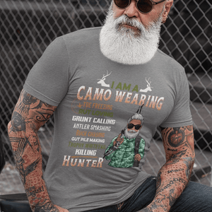 GeckoCustom I Am A Camo Wearing Man Hunting Shirt Premium Tee (Favorite) / P Black / S