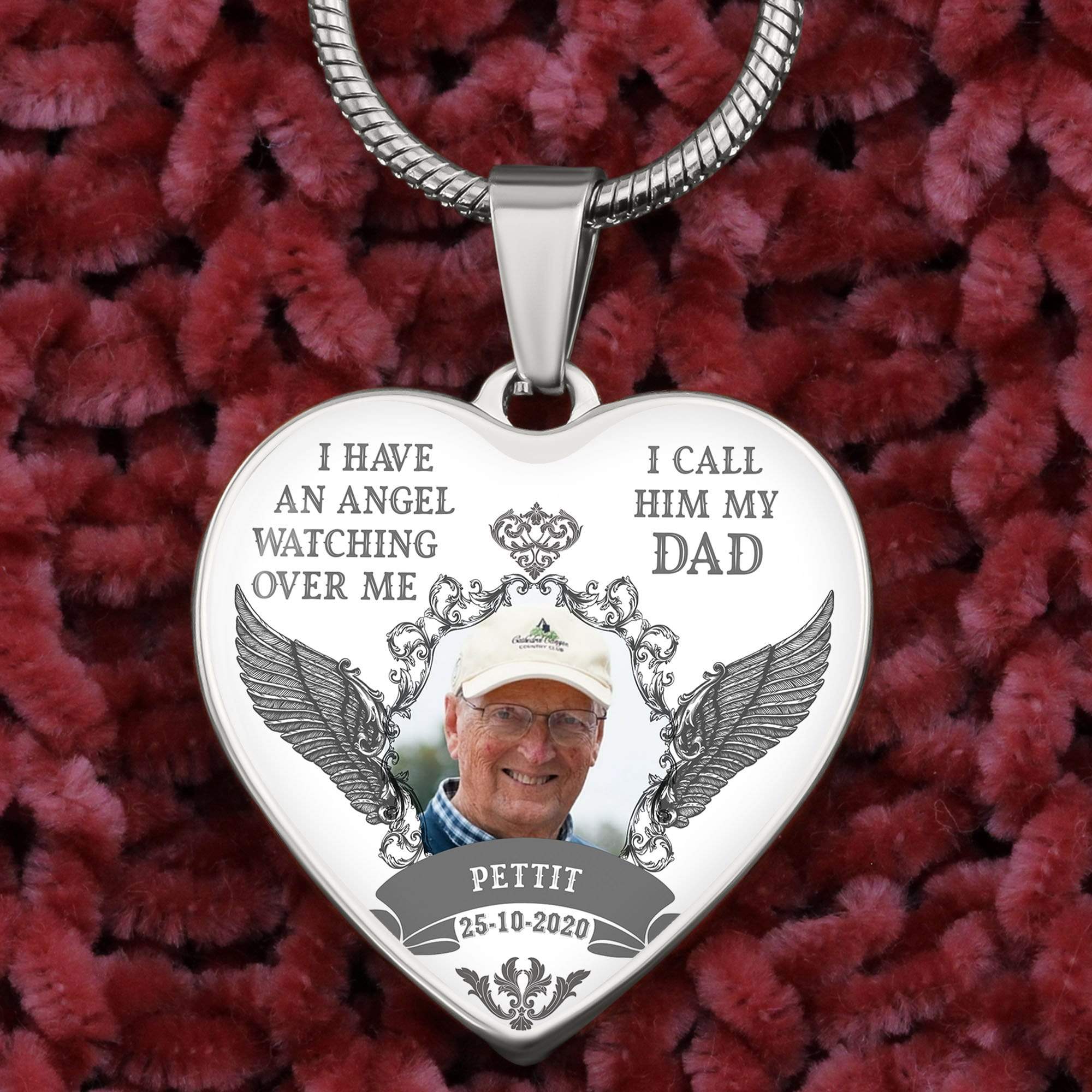 GeckoCustom I Have An Angel Watching Over Me Memorial Heart Necklace Luxury Necklace (Silver)