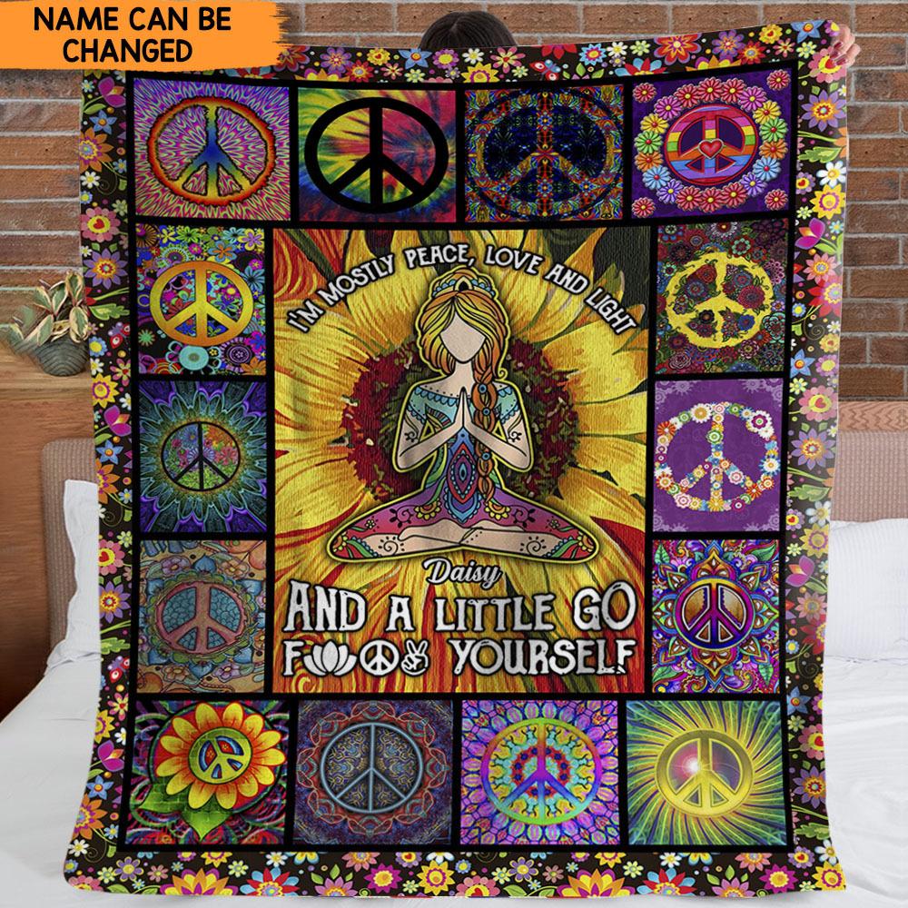 GeckoCustom I'm Mostly Peace Love and Light Hippie Blanket, Custom Name Flower Blanket, HN590 VPS Cozy Plush Fleece 30 x 40 Inches (baby size)