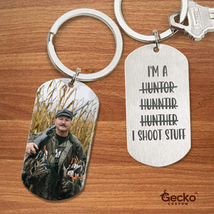 GeckoCustom I Shoot Stuff Image Upload Hunter Metal Keychain HN590 With Gift Box (Favorite) / 1.77" x 1.06"