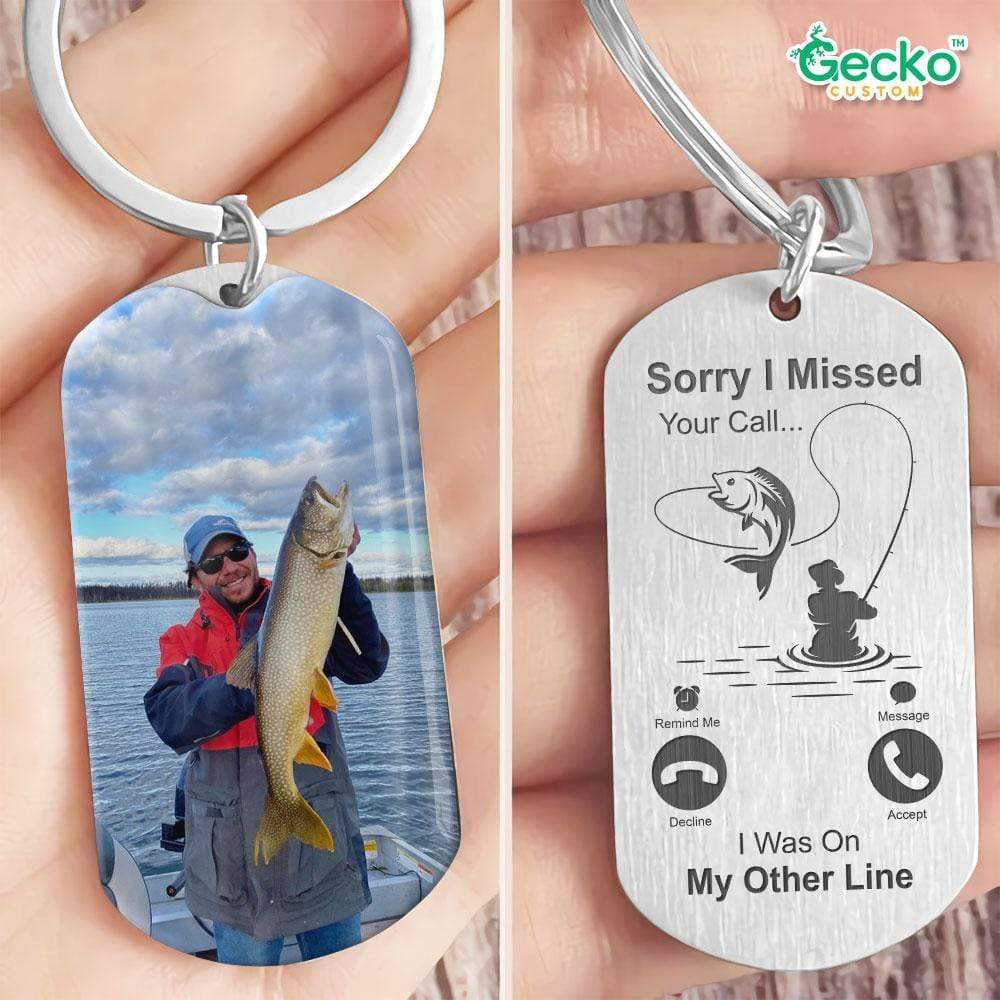 GeckoCustom I Was On My Other Line Fishing Outdoor Metal Keychain HN590 No Gift box / 1.77" x 1.06"