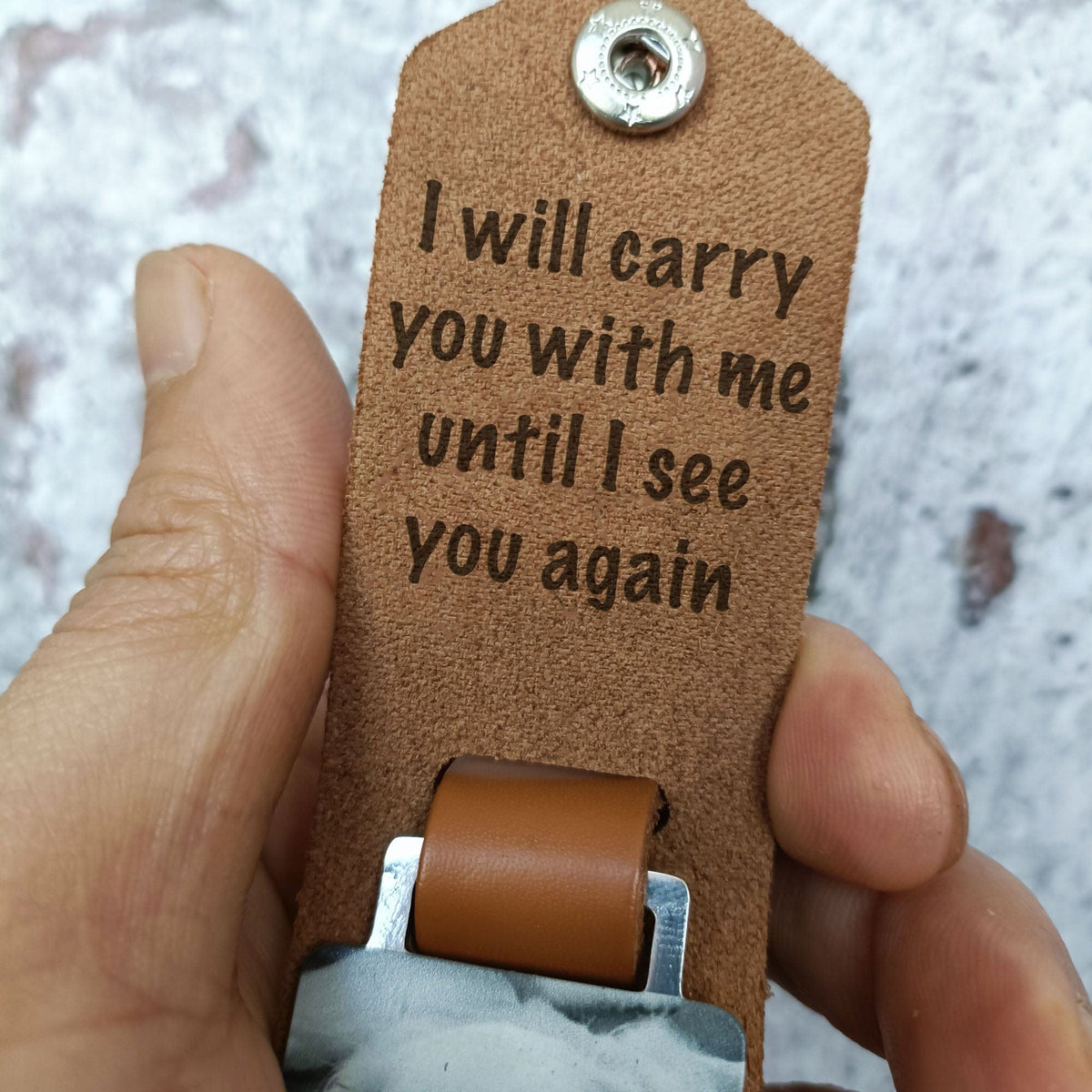 GeckoCustom I Will Carry You With Me Memorial Vintage Leather Photo Keychain C243