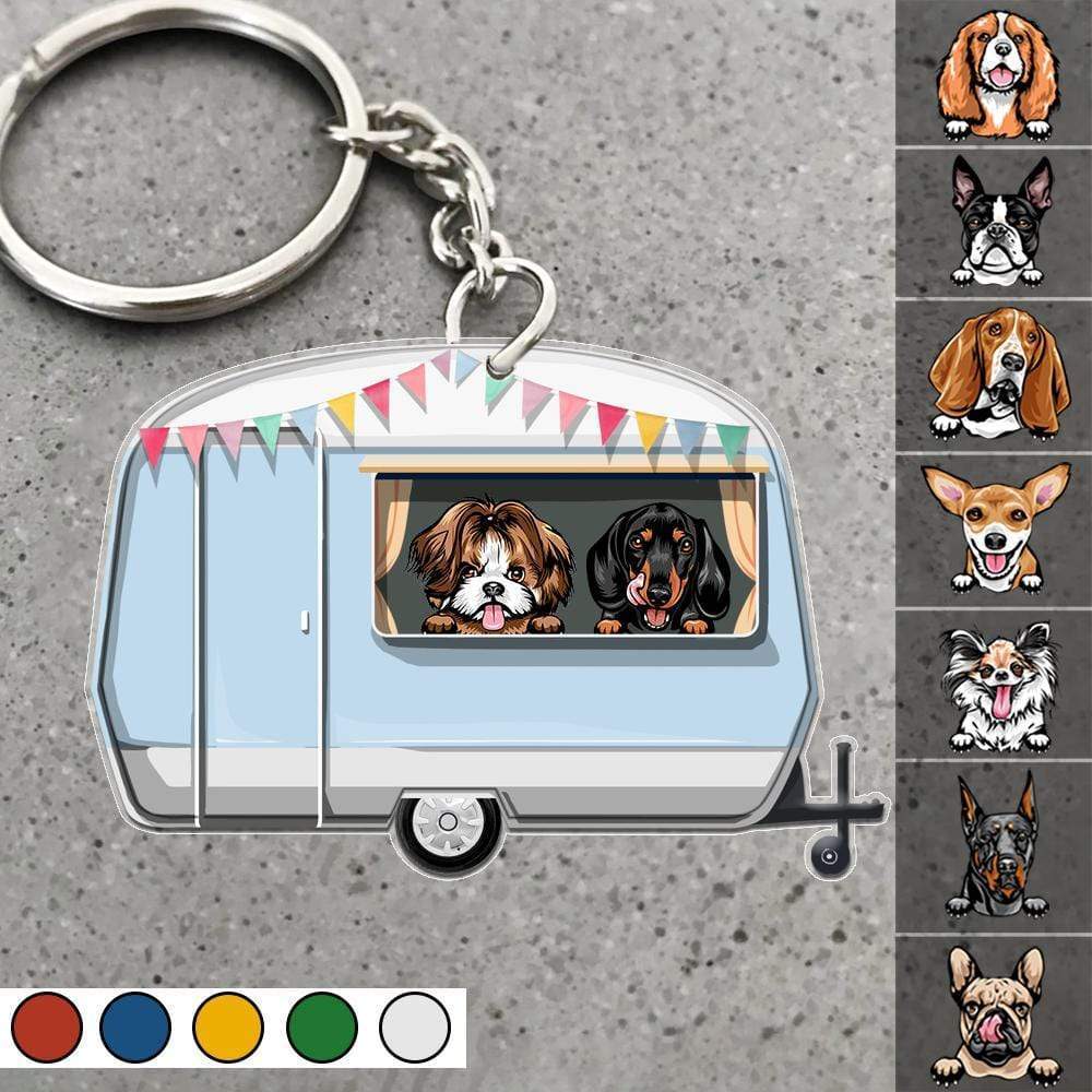 GeckoCustom License Plate Hippie Vintage Van Dog Camping Acrylic Keychain, Dog Lover Gift HN590