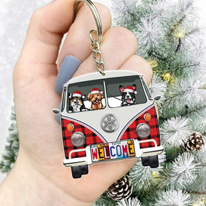 GeckoCustom License Plate Xmas Van Dog Camping Acrylic Keychain, Dog Lover Gift HN590