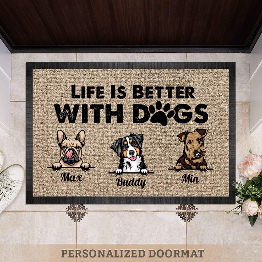 GeckoCustom Life Is Better With Dog Doormat, Dog Lover Gift, Non-slip Welcome Mats HN590