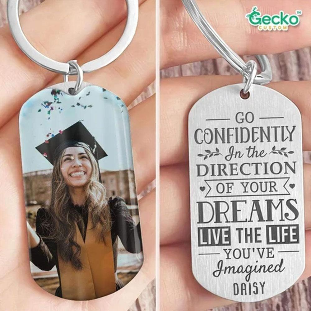 GeckoCustom Live The Life You've Imagined Graduation Metal Keychain HN590 No Gift box / 1.77" x 1.06"