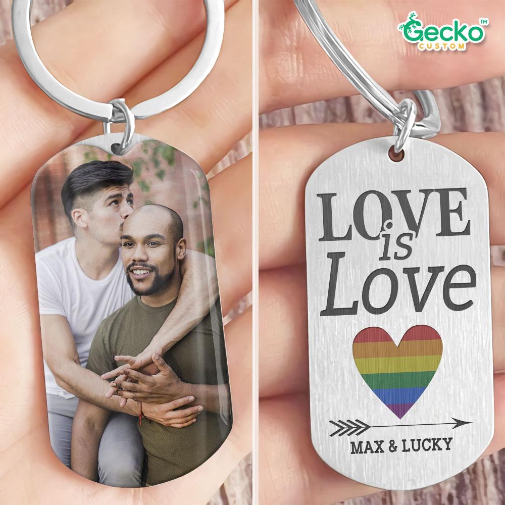 GeckoCustom Love Is Love Rainbow Valentine Couple Metal Keychain HN590 No Gift box / 1.77" x 1.06"