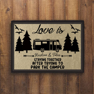 GeckoCustom Love Is Staying Together Parking The Camper Personalized Custom RV Camping Doormats H593