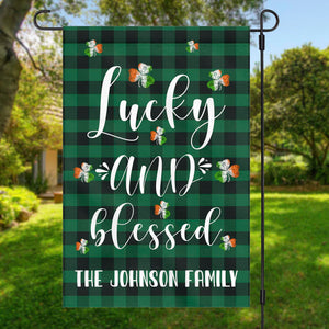 GeckoCustom Lucky And Blessed Custom Garden Flag H102 12"x18"