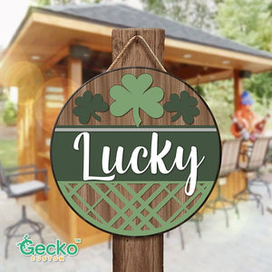 GeckoCustom Lucky Blessed Wood Door Sign HN590