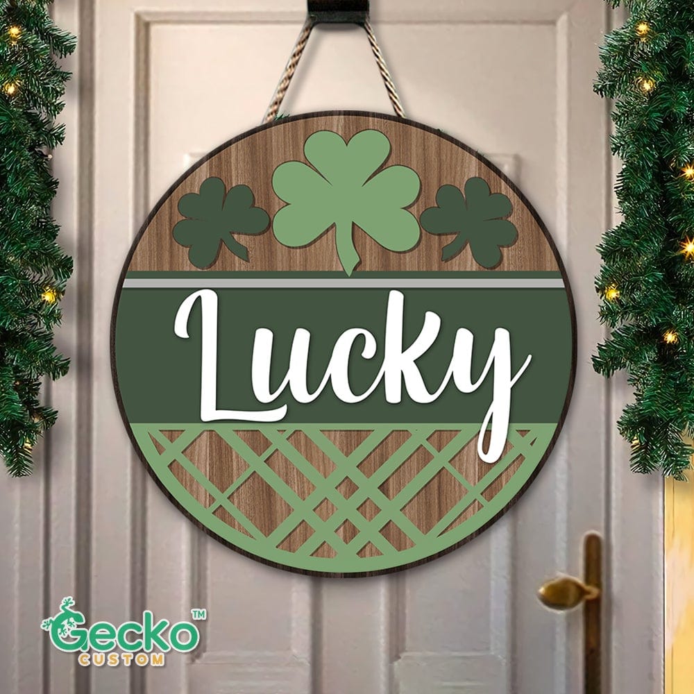 GeckoCustom Lucky Blessed Wood Door Sign HN590 12 Inch