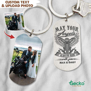 GeckoCustom May Your Angels Always Ride With You Biker Metal Keychain HN590