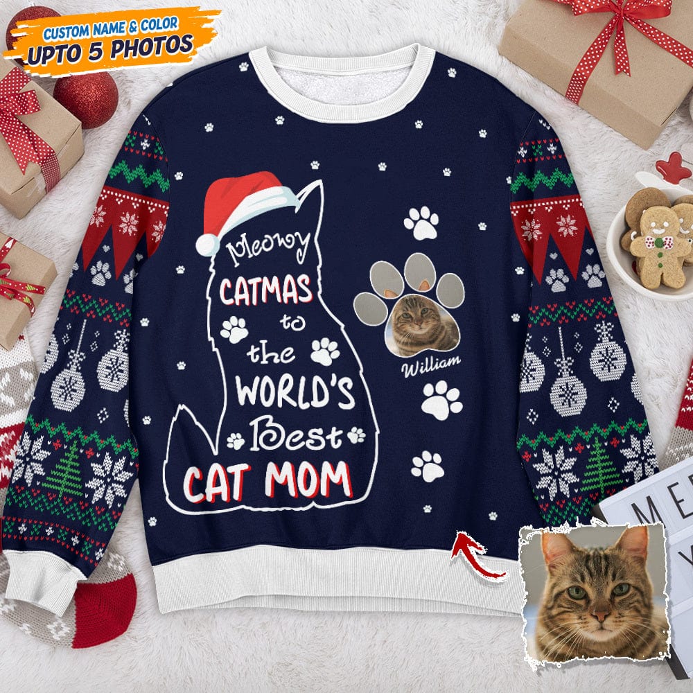 GeckoCustom Meowy Catmas To The World Cat AOP Sweatshirt N304 HN590