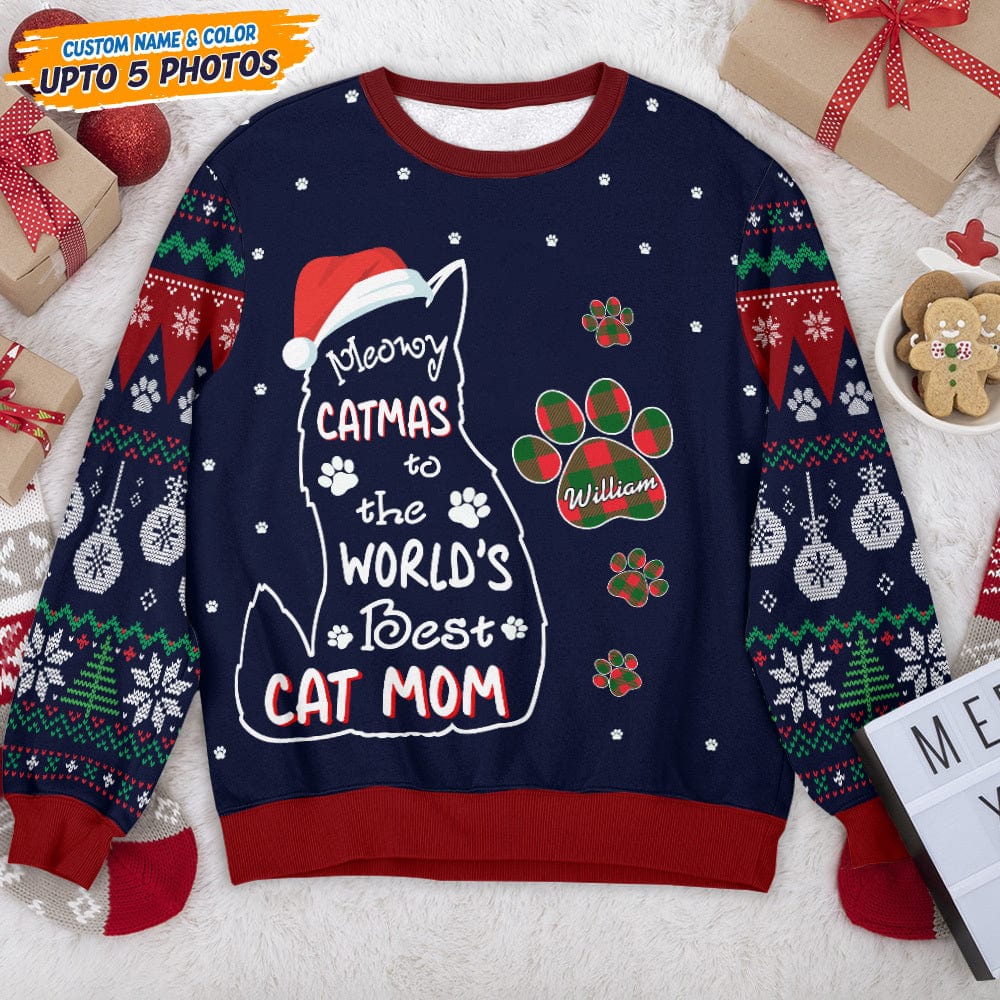 GeckoCustom Meowy Catmas To The World Cat AOP Sweatshirt N304 HN590